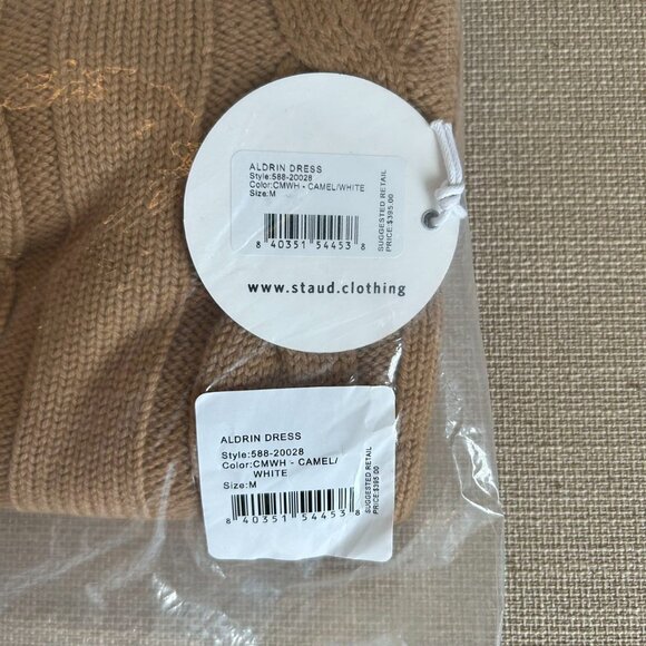 NWT STAUD Aldrin Sweater Shirt Mini Dress Medium Camel/White - Picture 6 of 10